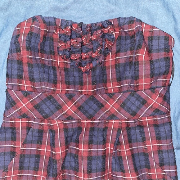 Guess Strapless Casual Plaid Cocktail Dress - Picture 13 of 15